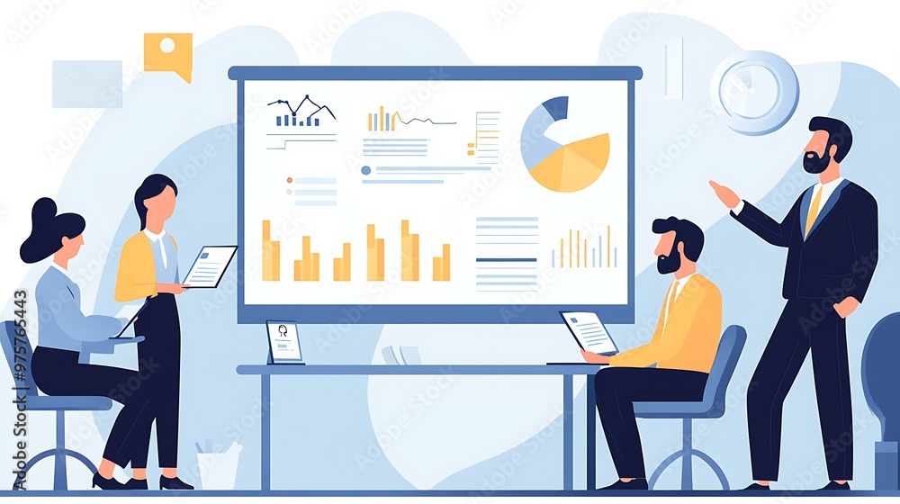 Fototapeta premium A business consultant presenting growth strategies to a team in a contemporary boardroom