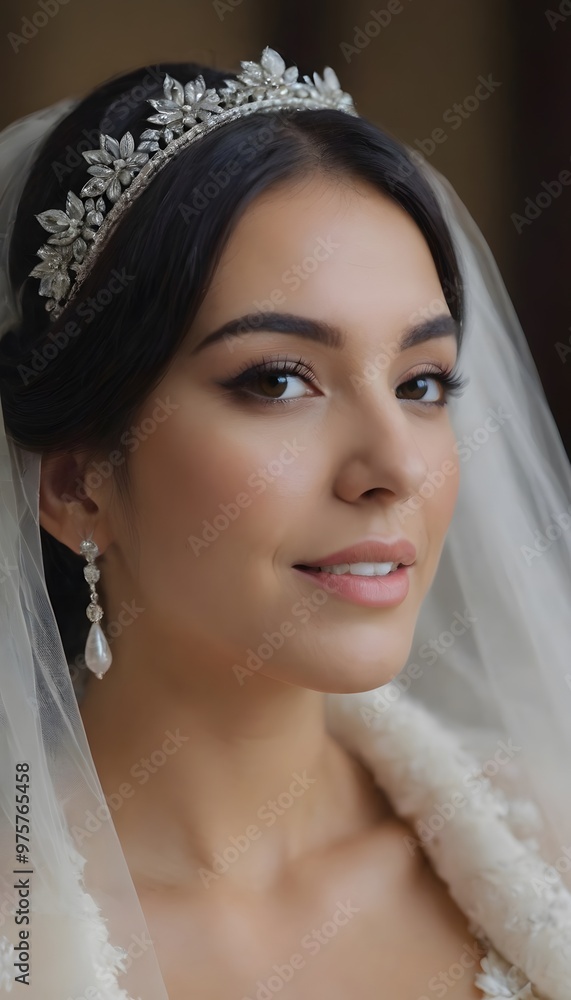 Radiant Bride Close-Up Portrait with Elegant Makeup, Intricate Hairstyle, and Delicate Veil Radiant Bride Close-Up Portrait with Elegant Makeup, Intricate Hairstyle, and Delicate Veil