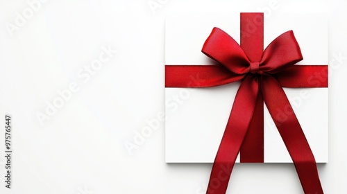 A gift voucher with a red ribbon and bow, perfect for holidays or special occasions, isolated on white