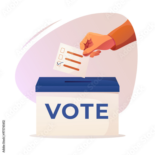 Vector voting concept. Hand putting paper in the ballot box