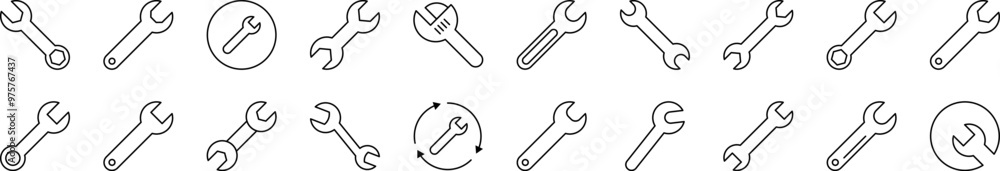 Pack of Line Icons of Wrench. Editable Stroke. Minimalistic Linear Pictogram for Design of Cards, Apps, Banners, Posts Pack of Line Icons of Wrench. Editable Stroke. Minimalistic Linear Pictogram for Design of Cards, Apps, Banners, Posts