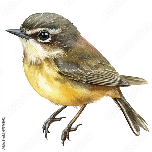 cute Dusky Warbler watercolor clipart illustration isolated