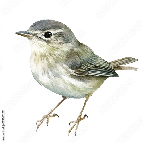 cute Dusky Warbler watercolor clipart illustration isolated