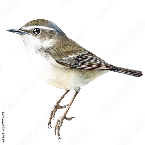 cute Dusky Warbler watercolor clipart illustration isolated