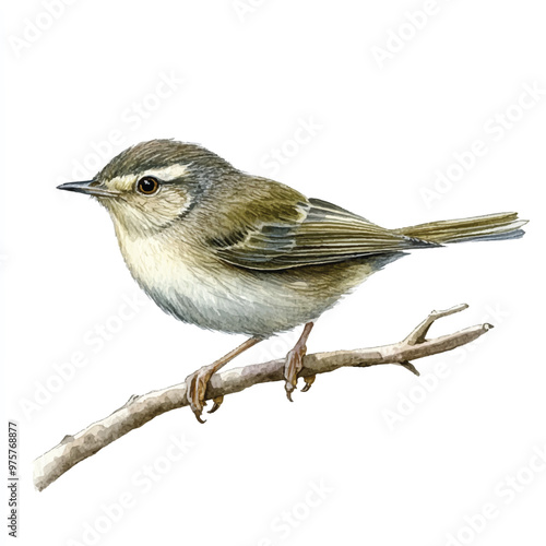 cute Dusky Warbler watercolor clipart illustration isolated