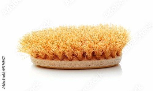 Eco friendly plant based cleaning brush, bamboo kitchen scrub brush isolated photo