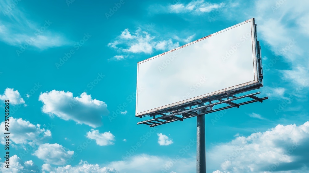 Blank Billboard Against Blue Sky with Clouds Blank Billboard Against Blue Sky with Clouds