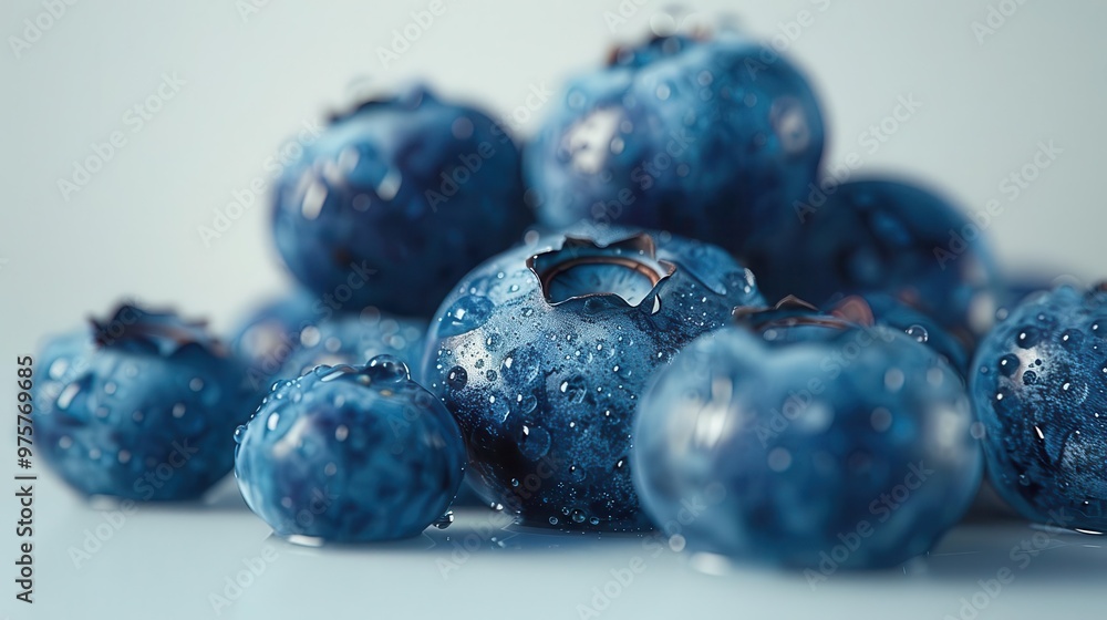Detailed macro photograph of a cluster of blueberries with a white background, emphasizing their smooth texture and deep blue hues, Detailed macro photograph of a cluster of blueberries with a white background, emphasizing their smooth texture and deep blue hues,