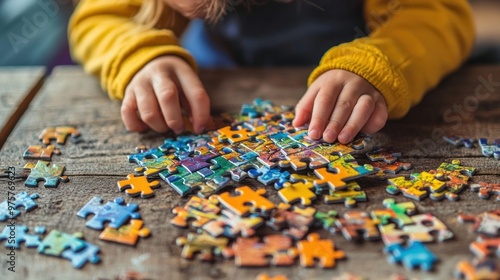 A Child's Focus on Solving a Puzzle