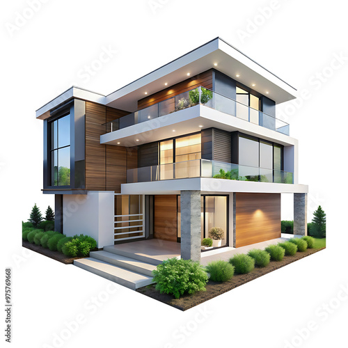 3d render of a modern house isolated on a white background