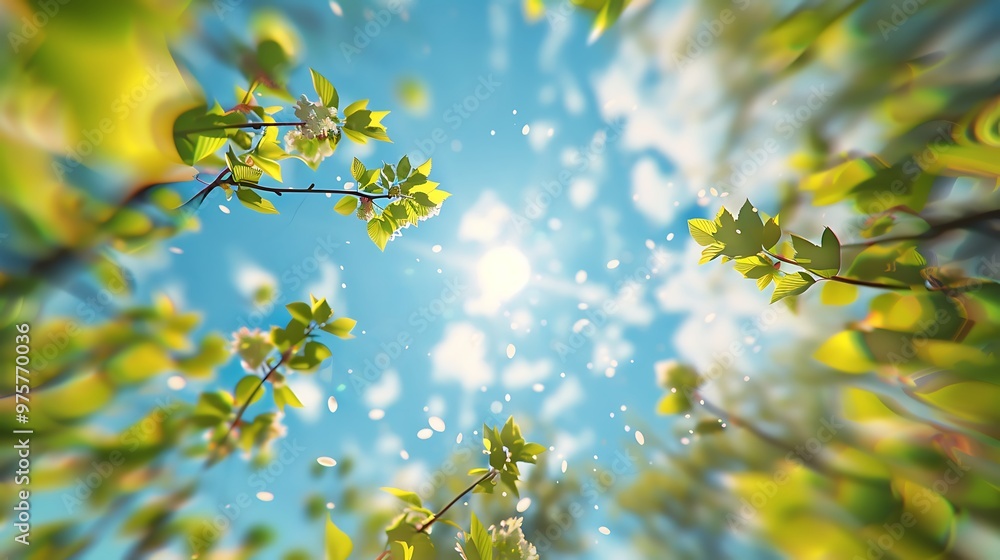Beautiful blue sky with clouds and green leaves on a bright sunny day Beautiful blue sky with clouds and green leaves on a bright sunny day