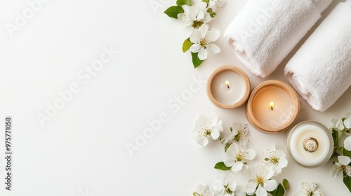 A spa voucher with soft, colors and floral accents, isolated on a white background