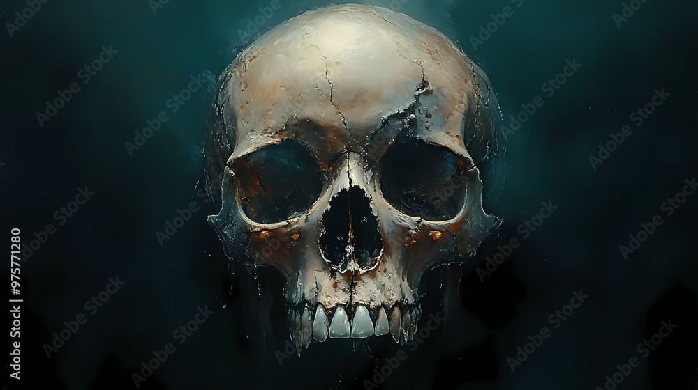 Skull featuring a large open mouth with several visible teeth Skull featuring a large open mouth with several visible teeth