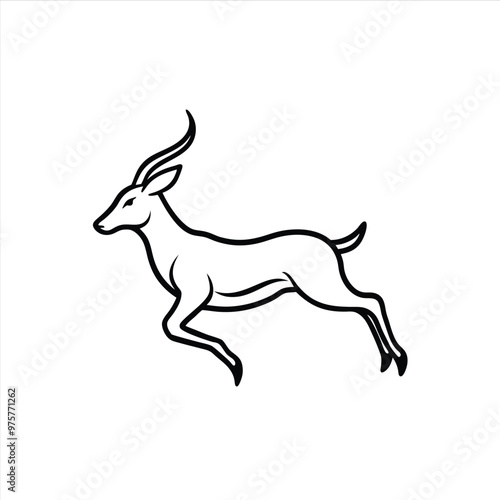 Jumping Antelope Outline, Deer leaping Silhouette