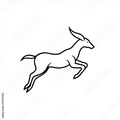 Jumping Antelope Outline, Deer leaping Silhouette