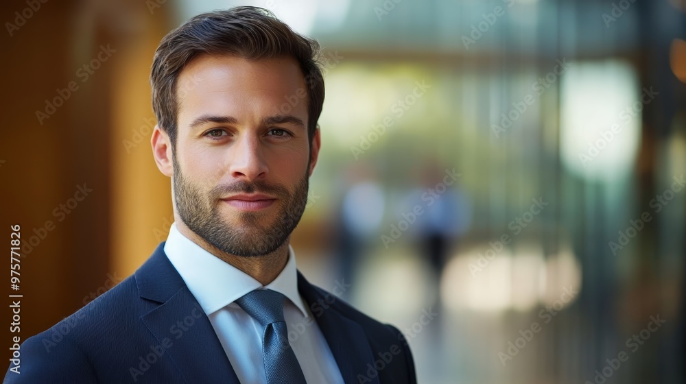 Fototapeta premium Confident Businessman Portrait in Modern Office Setting
