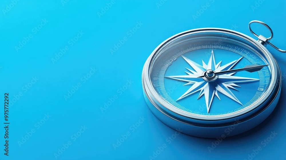 A sharp compass with prominent arrow points set on a bright blue background. The clean and modern design emphasizes guidance and clarity A sharp compass with prominent arrow points set on a bright blue background. The clean and modern design emphasizes guidance and clarity