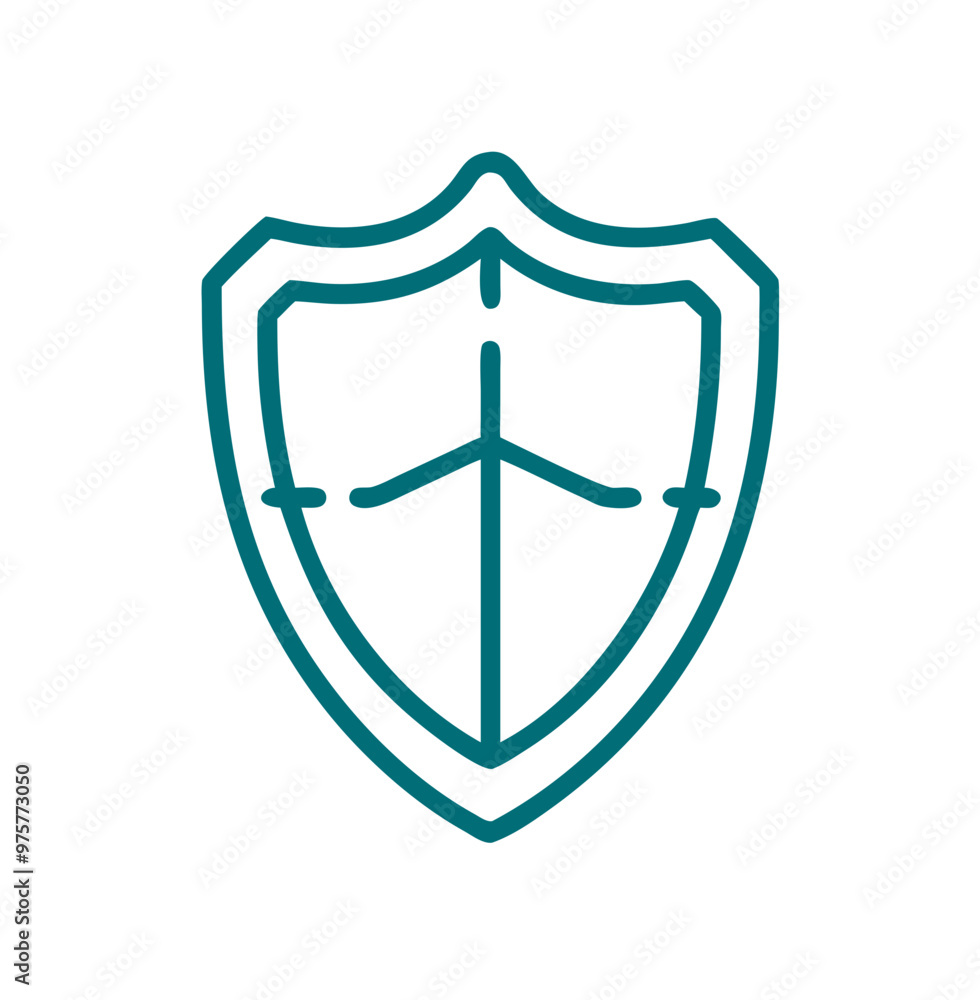 Shield icon, simple teal line art, isolated on white, security concept Shield icon, simple teal line art, isolated on white, security concept