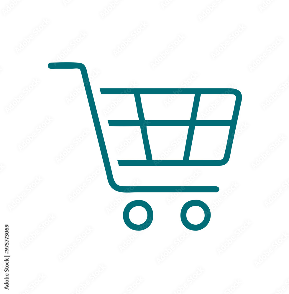 Shopping cart icon, simple teal line art, isolated on white, e-commerce concept Shopping cart icon, simple teal line art, isolated on white, e-commerce concept
