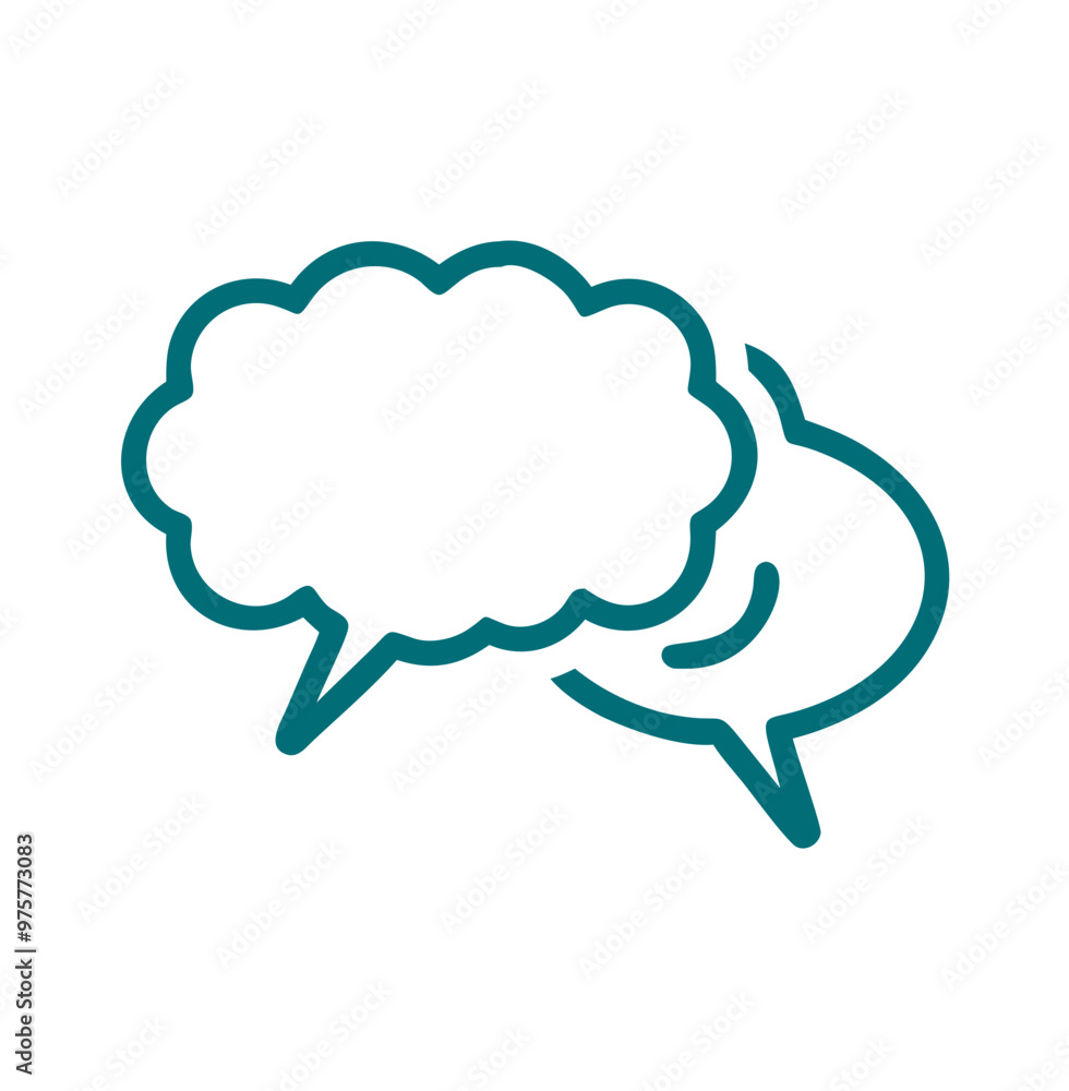 Speech bubbles icon, simple teal line art, isolated on white, conversation concept Speech bubbles icon, simple teal line art, isolated on white, conversation concept