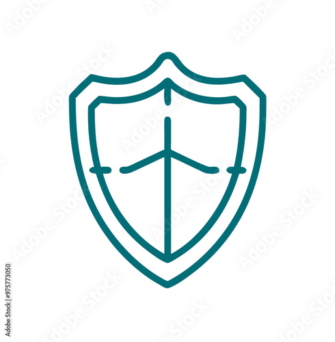 Shield icon, simple teal line art, isolated on white, security concept