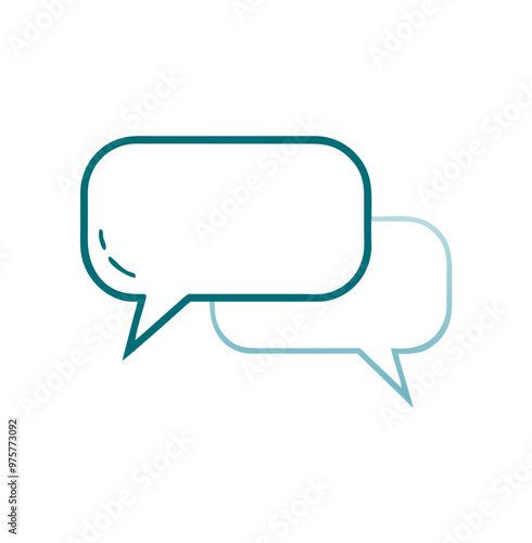 Chat bubble icon, simple teal line art, isolated on white, messaging concept