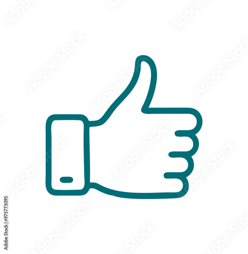 Thumbs up icon, simple teal line art, isolated on white, social approval concept