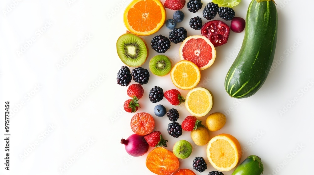 Vibrant DNA Double Helix Constructed from Colorful Fruits and Vegetables, Genetic Nutrition Concept Vibrant DNA Double Helix Constructed from Colorful Fruits and Vegetables, Genetic Nutrition Concept
