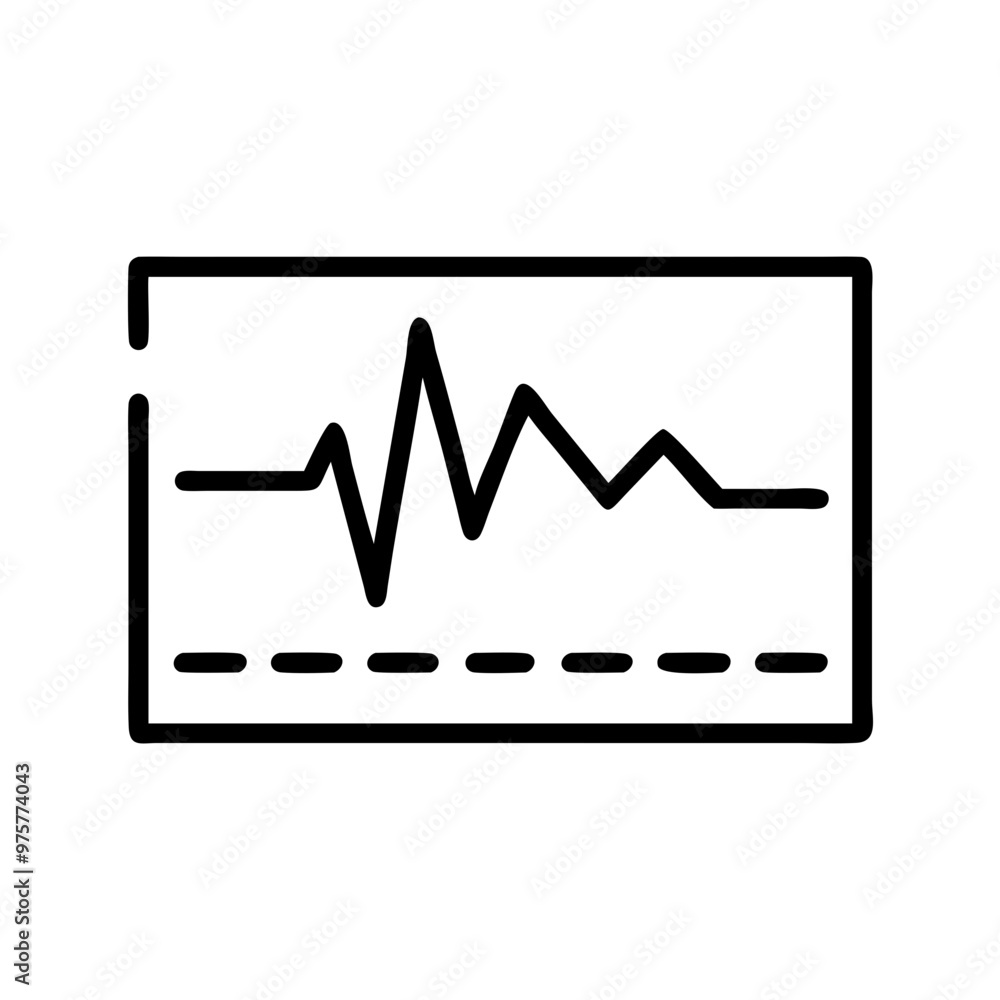 Heartbeat monitor icon, simple black line art, isolated on white, medical equipment concept Heartbeat monitor icon, simple black line art, isolated on white, medical equipment concept