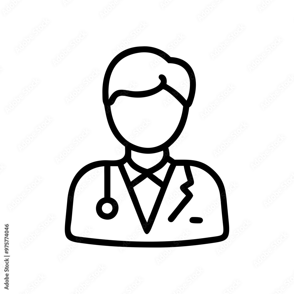 Doctor icon, simple black line art, isolated on white, medical professional concept Doctor icon, simple black line art, isolated on white, medical professional concept