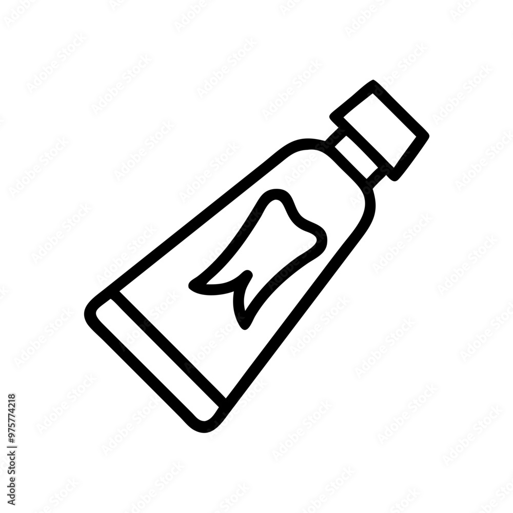 Toothpaste tube icon, simple black line art, isolated on white, dental hygiene concept Toothpaste tube icon, simple black line art, isolated on white, dental hygiene concept