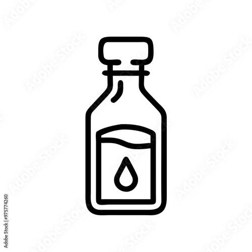 Liquid medicine bottle icon, simple black line art, isolated on white