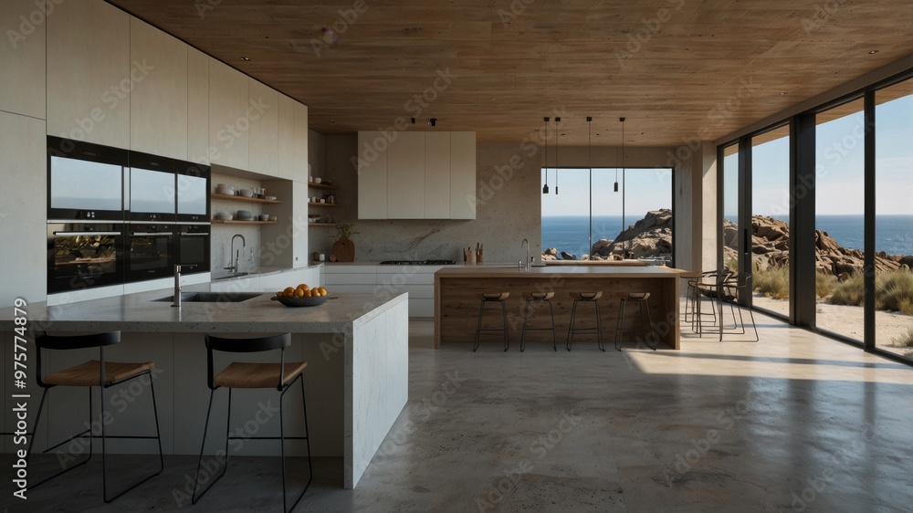 Minimalist Modern Kitchen by a Rocky Shoreline