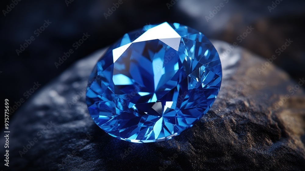 Close-up of a sparkling blue sapphire stone, with intricate facets catching the light, set against a deep, dark background for maximum impact. Close-up of a sparkling blue sapphire stone, with intricate facets catching the light, set against a deep, dark background for maximum impact.