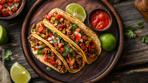 Celebrate National Taco Day with delicious tacos served on a rustic wooden table