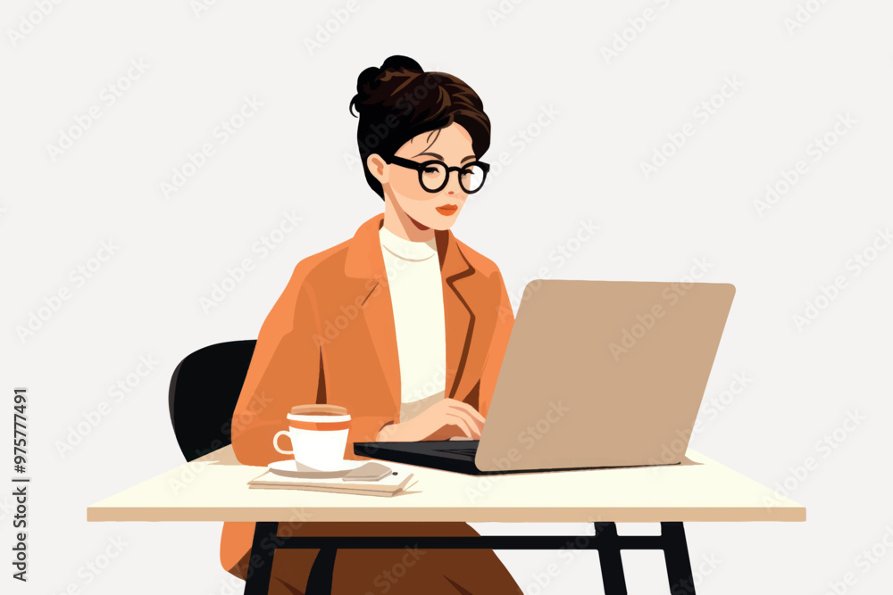 Woman working on laptop illustration Woman working on laptop illustration
