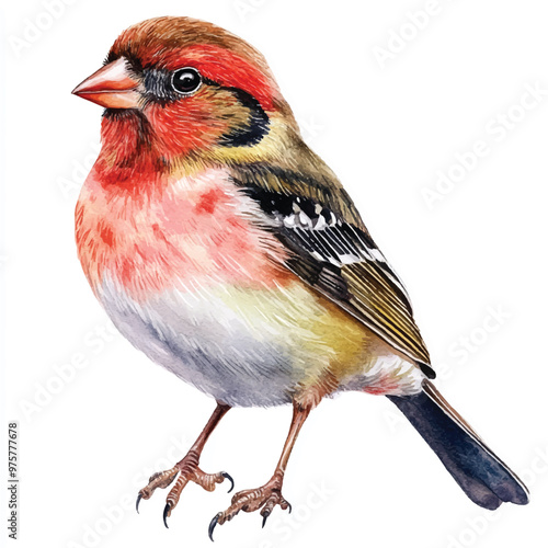 cute Finch Bird watercolor clipart illustration isolated