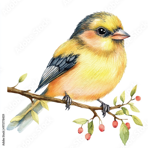 cute Finch Bird watercolor clipart illustration isolated