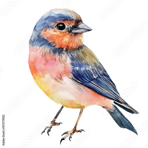cute Finch Bird watercolor clipart illustration isolated