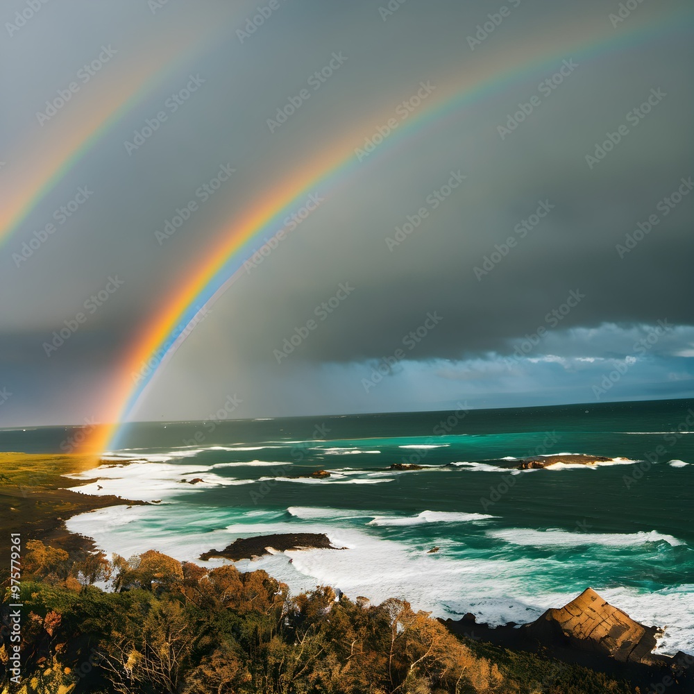 Fototapeta premium lake in the morning with a rainbow