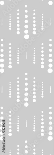 A pattern of varying-sized white circles arranged vertically on a gray background, creating a modern and minimalist design.