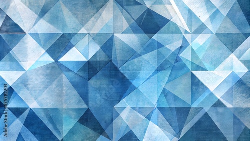 Abstract polygonal blue background. Modern abstract blue background design with layers of textured white transparent material in triangle diamond and square shapes in random geometric patterns