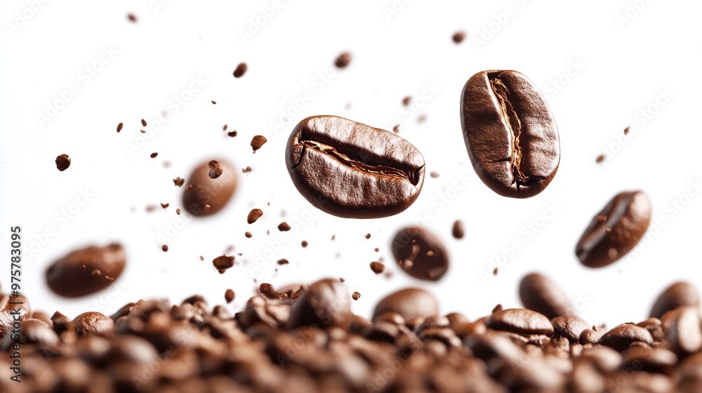 a falling coffee bean on a banner for international coffee day highlighting the concept of an isolated roasted bean and the celebration of coffee’s rich aroma and taste a falling coffee bean on a banner for international coffee day highlighting the concept of an isolated roasted bean and the celebration of coffee’s rich aroma and taste