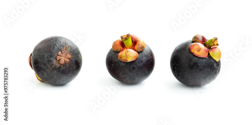 Mangosteen fruit isolated on white background, Ripe mangosteen fruit