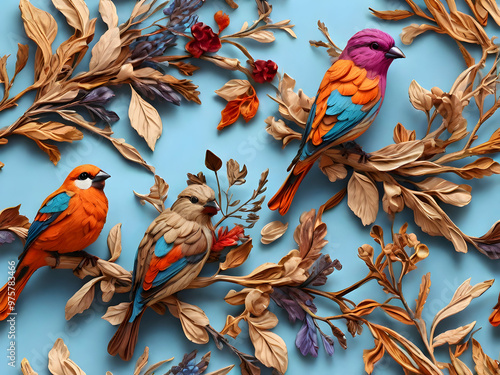 bird on a branch of tree ,Ai generated 