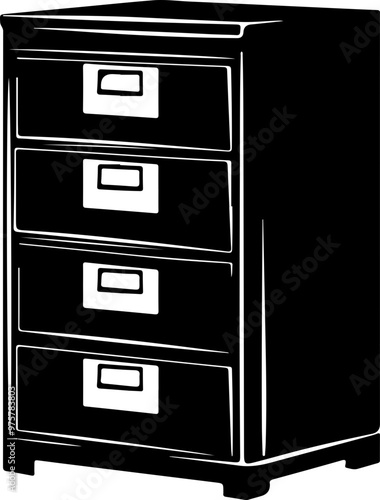 Stylized Black Drawer Cabinet with Four Storage Drawers
