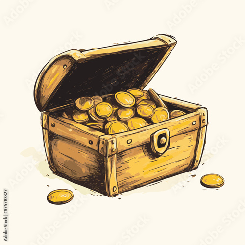 Treasure Chest Overflowing with Gold Coins Illustration