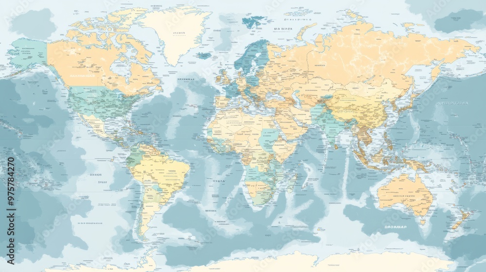 Fototapeta premium A vector map of the world with detailed country borders and labels, ideal for travel or educational purposes