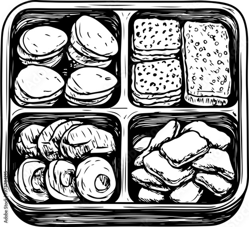 Sketch of Assorted Snacks in Divided Tray