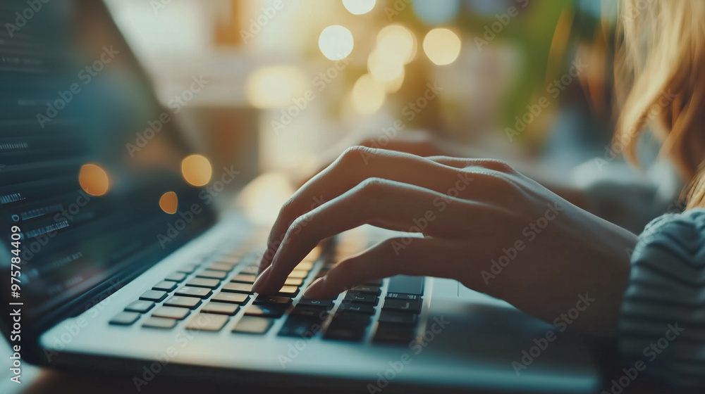 person typing on keyboard close up, work concept, created with generative AI technology person typing on keyboard close up, work concept, created with generative AI technology